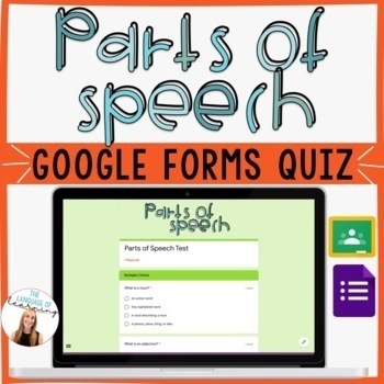 Preview of Parts of Speech QUIZ: Nouns, Adjectives, Verbs, Adverbs - Google Forms, EDITABLE