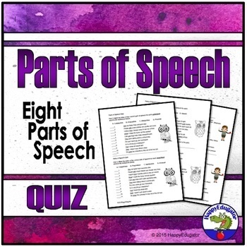 Preview of Parts of Speech Quiz or Test Printable and Digital Easel Activity