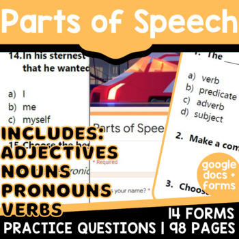 Preview of Parts of Speech Review Activities Nouns Verbs Adjectives Pronouns Grade 3 and 4