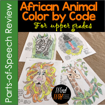 Preview of Parts of Speech Review, African Animal Color by Code, Remote Learning