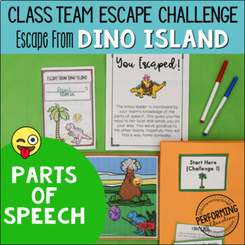 Preview of Parts of Speech Review Game: Escape from Dino Island Grammar