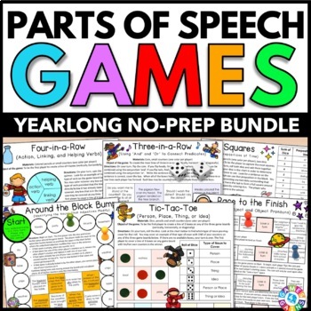Preview of Parts of Speech Game Worksheets Noun Verb Adjective Adverb Pronoun Preposition