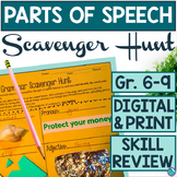 Parts of Speech Review Grammar Scavenger Hunt for Home or 