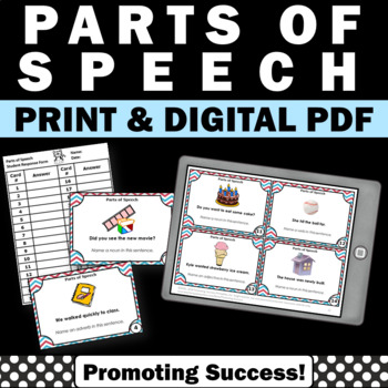 Preview of Parts of Speech Task Cards Nouns Verbs Adjectives Adverbs SCOOT Game Activities