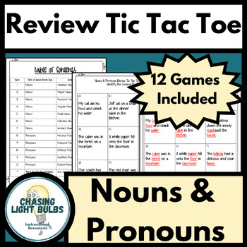 Preview of Parts of Speech Review Tic Tac Toe - Nouns and Pronouns Edition