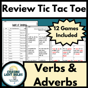 Preview of Parts of Speech Review Tic Tac Toe - Verbs and Adverbs Edition