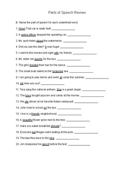 parts of speech review worksheet pdf