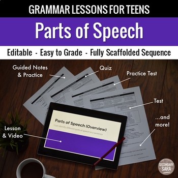 Preview of Parts of Speech Unit: Grammar Lesson, Quiz, Test, & More