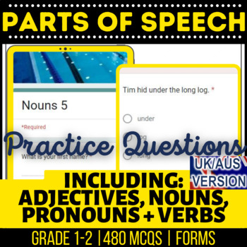 Preview of Parts of Speech Self Grading Forms: Nouns, Verbs, Adjectives UK/AUS English