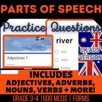 Preview of Parts of Speech Self Grading: Nouns Verbs Adjectives Conjunctions UK/AUS English