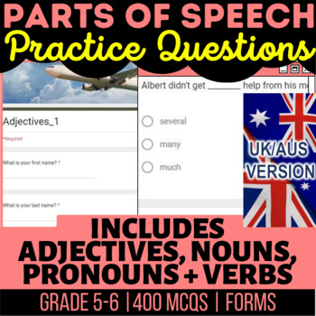 Preview of Parts of Speech Self Grading: Nouns, Verbs, Adjectives, Pronouns UK/AUS English