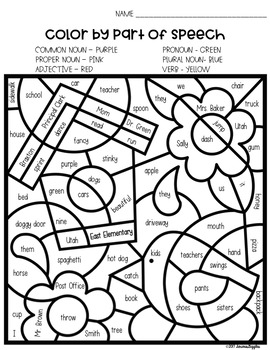 parts of speech coloring paper