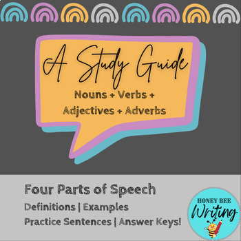 Preview of Parts of Speech Study Guide + Review | Nouns, Verbs, Adjectives, Adverbs