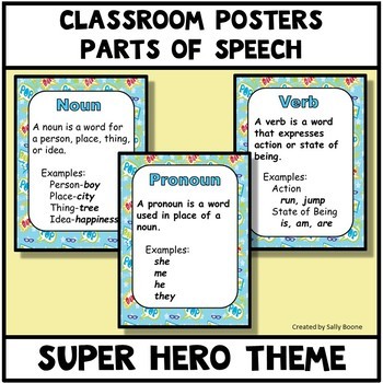 Preview of Parts of Speech Super Hero Theme Anchor Charts Posters