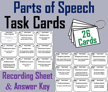 Preview of Parts of Speech Task Cards Activity: Nouns, Verbs, Adjectives, Adverbs, Pronouns