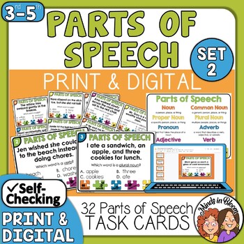 Preview of Parts of Speech Task Cards Set 2 | Print & Digital | Anchor Chart | ELA Review