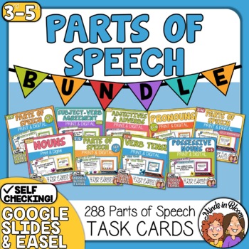 Preview of Parts of Speech Task Cards Bundle | 9 sets | Print & Digital | Anchor Charts |