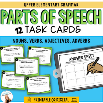Preview of Parts of Speech Task Cards Practice | ELA Skills Review | Print, Digital + EASEL