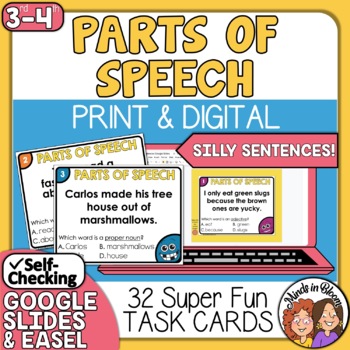 Preview of Parts of Speech Task Cards: Silly Sentences Edition! | Print & Digital