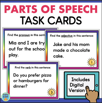 Preview of Parts of Speech Grammar Task Cards Nouns Pronouns Verbs Adverbs Adjectives