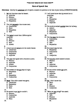 grammar practice test parts of speech