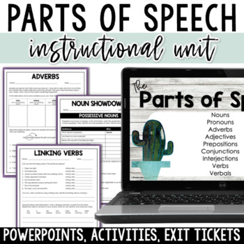 Preview of Parts of Speech Unit Review - Grammar Worksheets, Quizzes, & Activities