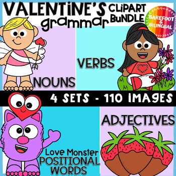 Preview of Valentines Day Grammar Clipart Bundle - Parts of Speech Valentines Clipart