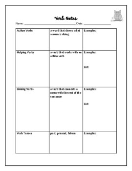 parts of speech verbs worksheets quiz and project by literacy lounge