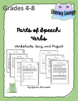 Preview of Parts of Speech:  Verbs (Worksheets, Quiz, and Project)