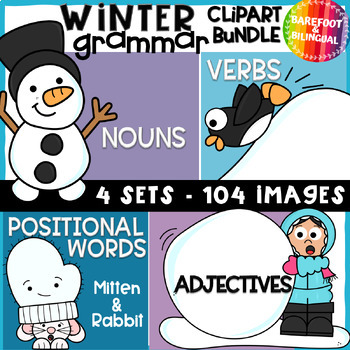 Preview of Winter Grammar Clipart Bundle - Parts of Speech Winter Clipart