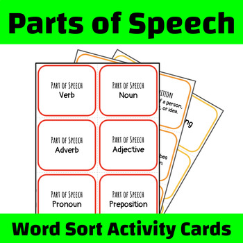 Preview of Parts of Speech Word Sort Cards | Print & Cut | 72 Cards