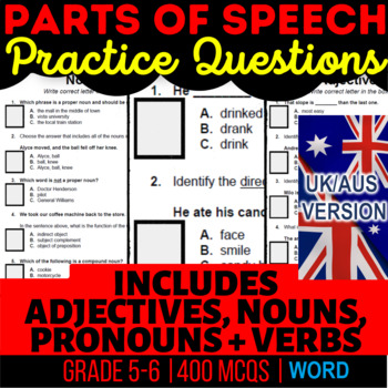 Preview of Parts of Speech Workbooks: Nouns, Verbs, Adjectives, Pronouns UK/AUS English