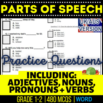 Preview of Parts of Speech Workbooks: Nouns, Verbs, Adjectives Pronouns UK/AUS English