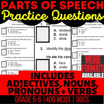 Preview of Parts of Speech Worksheets Nouns Verbs Adjectives Pronouns Digital Resources