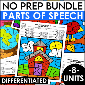 Preview of Parts of Speech Worksheets & Color By Code Coloring Pages Grammar Activities