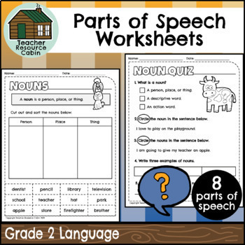 Preview of Parts of Speech Worksheets (Grade 2)