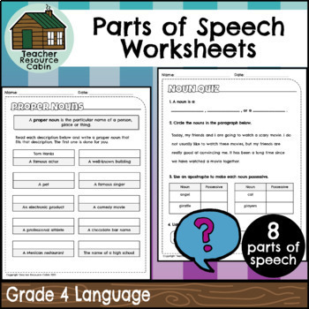 Preview of Parts of Speech Worksheets (Grade 4)