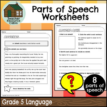 Preview of Parts of Speech Worksheets (Grade 5)