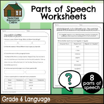 Preview of Parts of Speech Worksheets (Grade 6)