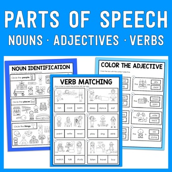 nouns verbs adjectives worksheet teaching resources tpt