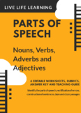 Parts of Speech:  Worksheets Nouns, Verbs, Adjectives, Adverbs