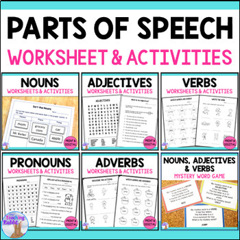 Preview of Parts of Speech Worksheets & Game - Nouns, Adjectives, Verbs, Pronouns, Adverbs
