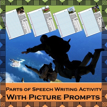 Preview of Parts of Speech Writing Activity with Picture Prompts: Centers or Assessment