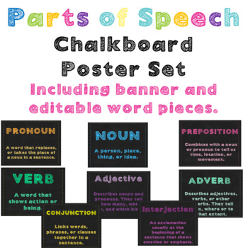 Preview of Parts of Speech interactive Posters- Chalkboard Brights pattern
