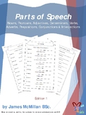 Parts of Speech, noun/pronoun/adj/determiner/verb/adverb/p