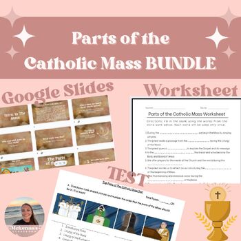 Preview of Parts of The Catholic Mass Slides, Worksheet, + Test BUNDLE