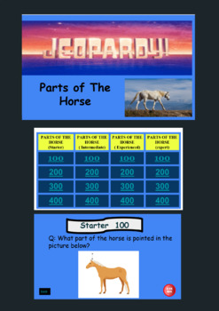Preview of Equine Science - Parts of The Horse: Jeopardy Game