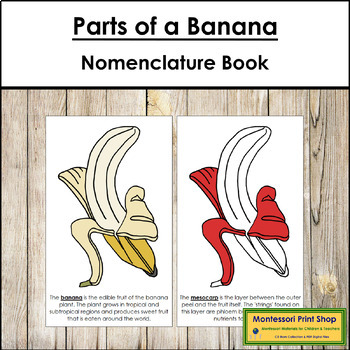 Preview of Parts of a Banana Book (red highlights) - Montessori Nomenclature