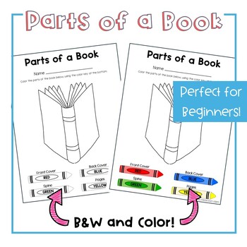 Preview of Parts of a Book | Basic Elementary Library Media Center Class Worksheet
