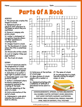 PARTS OF A BOOK Crossword Puzzle Worksheet Activity by Puzzles to Print